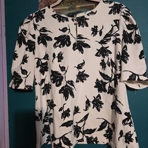 MELLODAY Black and White Floral Blouse
